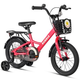 Glerc Bubble 12 Inch Kids Bike for 1 2 3 4 Years Old Little Boys & Girls Bicycles with Basket & Traning Wheels & Rear Rack & Bell for Birthday Gift, Rose Red