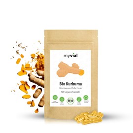 myvial® Organic Turmeric Capsules with Black Pepper High Dose 600 mg – Pack of 120 Turmeric Piperine Capsules Vegan Gluten Free Gelatin-Free No Additives Plastic-Free Packed