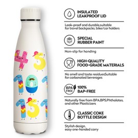 KollyKolla Stainless Steel Drinking Bottle, 500 ml, 3D Print Drinking Bottle, Sports Bottle, Suitable for Carbonated Drinks, Leak-Proof Thermos Flask, BPA-Free, Drinking Bottles for Children, School,