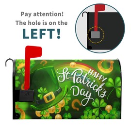 Happy St Patricks Day Mailbox Cover Magnetic Standard Size 18" X 21" Shamrock Clovers Rainbow Green Hat Mailbox Covers Magnetic Mailbox Covers Post Letter Box Cover for Outdoor Decor