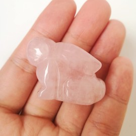 Manekieko Natural Rose Quartz Bag Carved Rabbit Statue, 38 mm Crystals and Healing Stones Figures Gemstone Collectibles Decor