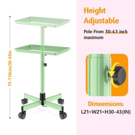 DEER BEAUTY Salon Tray on Wheels - Premium Aluminum Tattoo Tray Rolling Trolley - Adjustable Salon Service Rolling Tray Hairdresser Cart with Clinic Spa Rolling Tray Wheels (Tender Green)