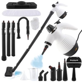 15-in-1 Multipurpose Steam Cleaner, 1050W Handheld Steamer & Steam Mop with 16-Piece Kit, 350ML Tank, 30s Fast Heat-Up for Floors, Windows, Cars, Bathroom, Grills, Sofa Cleaning(White)