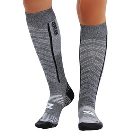 Zensah Featherweight Compression Socks - Ultra-Lightweight Running Compression Socks for Women, Men (Large, Heather Grey)