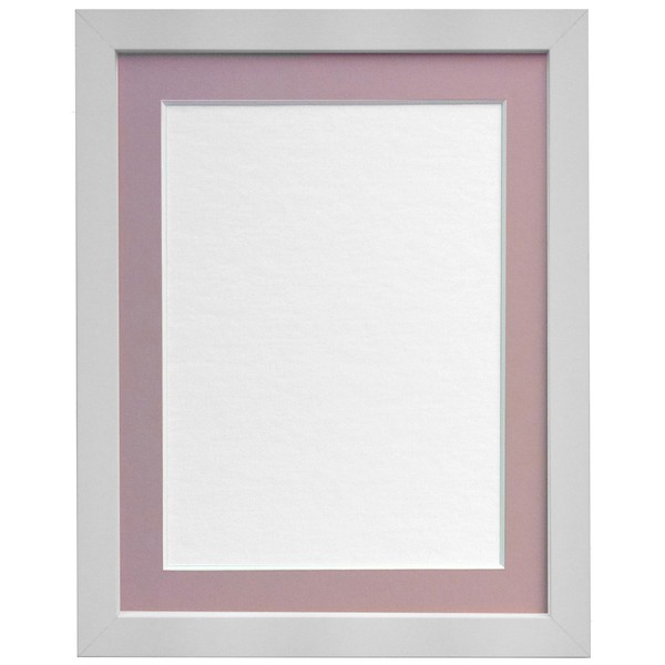 FRAMES BY POST, A4 for Pic Size 10" x 6", 25mm White Frame with Pink Mount