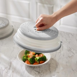 KitchenPick Microwave Splatter Cover for Food, Large (Charcoal), microwave cover, Microwave Plate & Dish Cover with Handle, food covers, plate covers for food (Grey)