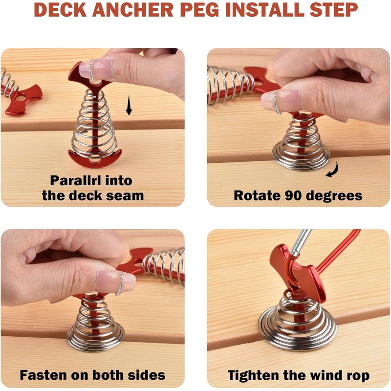 Walquicks 10Pcs Fishbone Deck Anchor Pegs, with Spring with Carabiners