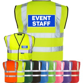 Corporate Togs EVENT STAFF Printed High Visibility Vest - Hi-Vis Safety Waistcoat, Health & Safety Compliant, 2 Band & brace Hi-Vis Strips | Personal Protective Equipment