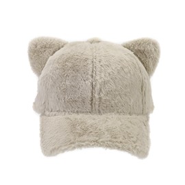 Fuzzy Faux Fur Baseball Cap for Women Girls Cute Cat Ears Winter Warm Baseball Hat Trucker Dad Hats for Outdoor Travel Beige