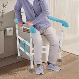 Adjustable Toilet Safety Rails, Toilet Arms for Elderly, Height & Width Adjustable Toilet Safety Frame with 360° Rotating Clamps, Support up to 330 lbs, Bathroom Safety Handrail for Seniors