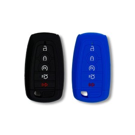 Autobase Silicone Key Fob Cover for 2025 2024 Ford Explorer Bronco Expedition Mustang F-150 Raptor Fusion F150 F250 F350 F450 F550 Edge | Car Accessory | Key Protection Case 2 Pcs (Black and Blue)