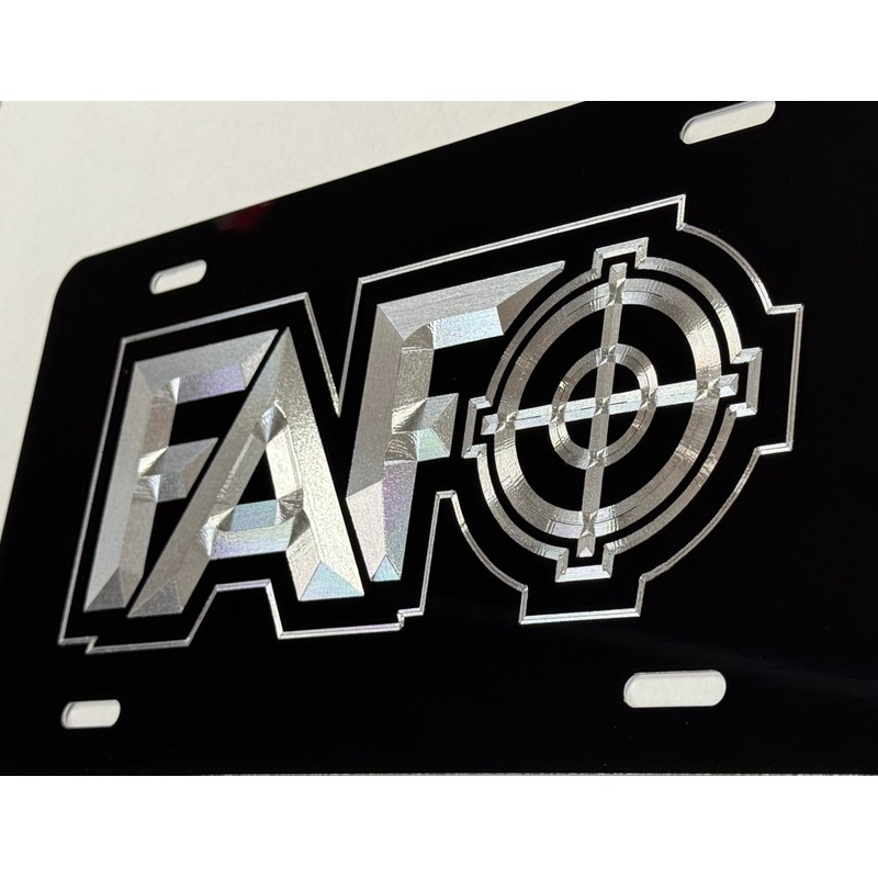 FAFO Scope Car Tag Diamond Etched Engraved Vanity Front Aluminum