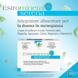 Estromineral Serena Plus, Integratore Menopausa, 30 Compresse con Isoflavoni di Soia, Fermenti Lattici, Magnolia, Agnocasto, Calcio, Magnesio e Vitamina D3, Senza Glutine e Senza Lattosio