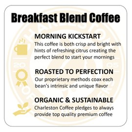 Charleston Coffee Roasters | Specialty Organic Ground Coffee | Hand Picked, Premium Slow Roast (Breakfast Blend, Medium Roast) 28oz