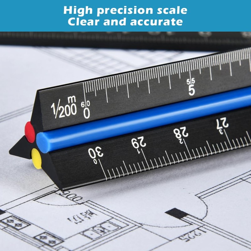 Metal Scale Ruler - 30cm Black Aluminium Triangular Scale Ruler