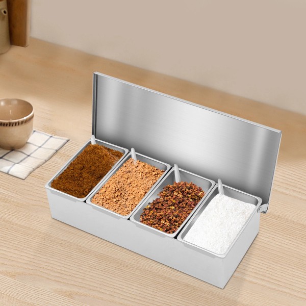 Unbranded 4-Slot Condiment Carrier with Spoons - Stylish Stainless Steel