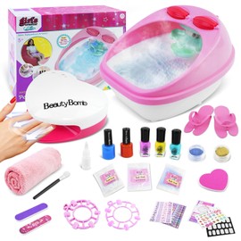 Kids Spa Day Kit for Girls，Kids Foot Spa & Nail Kit Set，Massage Foot Soak Tub and Nail Dryer，Kids Toys Manicure Pedicure Art Salon，Birthday Gifts for Girls 5 6 7 8-12，Pink