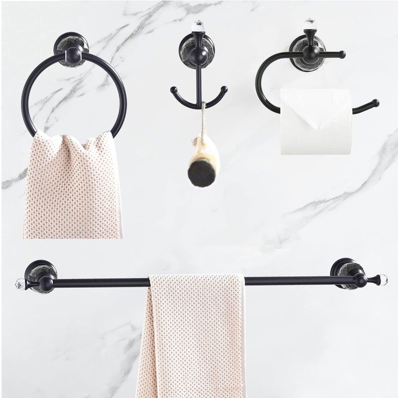 WOLIBEER Crystal Bathroom Hardware, Black 24 Inch Towel Bar Set
