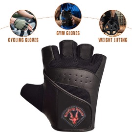 ASM® Weight Lifting Gloves Gym Fitness Training & Workout - Professional Grip Gloves Gel Padded Hooks Straps Exercise Running or Cycling - Leather Gym Accessories For Women & Men (Black, Small)