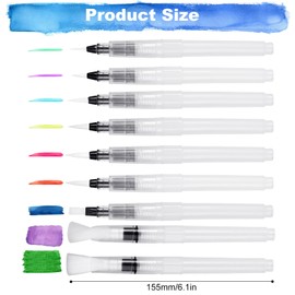 TAIXING Pack of 9 Water Brush Pens, Water Tank Brush, Watercolour Brush Pen with Fillable Water Tank, Brush with Water Tip, Fine Medium Large for Painting, Calligraphy, Watercolour Paints, 155 mm