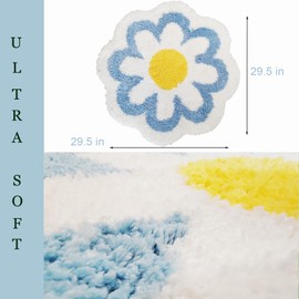 YRXRUS Flower Shaped Bathroom Rugs, Round Blue Bath Rug, Machine Washable Bathroom Mats, Ultra Soft & Absorbent Flower Bath Rugs, 29.5 x 29.5 Inch Shower Bathtub Bedroom Living Room Gift