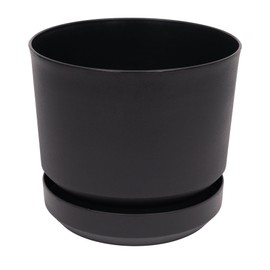 Elly Décor 14 inch Plastic Cylinder Planter Pot with Self-Watering Saucer and Drainage Hole,Lightweight & Extremely Durable, 14"x 14", Black