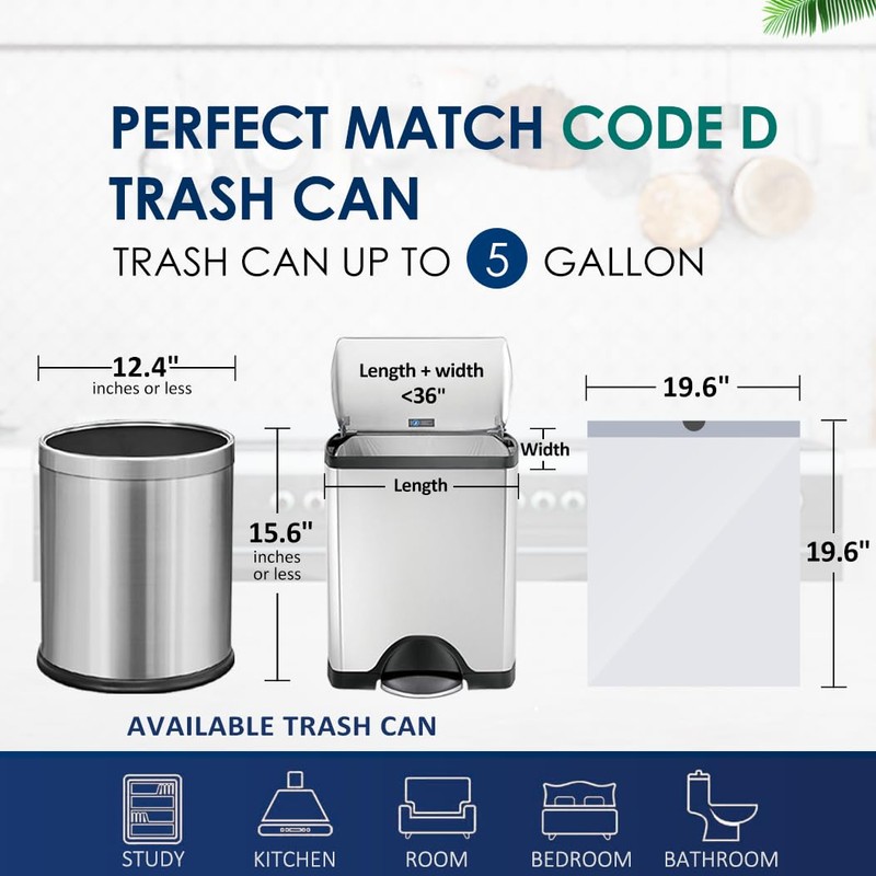 5 Gallon 80 Counts Strong Drawstring Trash Bags Garbage Bags