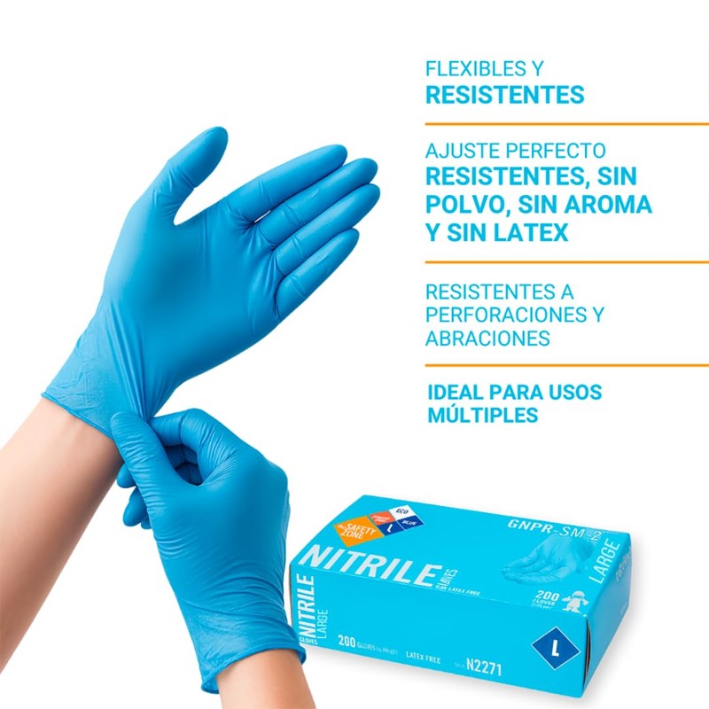 100 Guantes de Nitrilo Azul Safety Zone - Alta Calidad