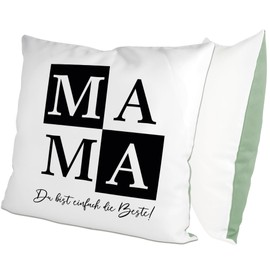 glitzertassen.de® | Mama du bist einfach die Beste | Cushion with Saying | Gift | Mother's Day | Cushion with Print | Love | Decorative Cushion | Photo Cushion | Cuddly Cushion | White/Green