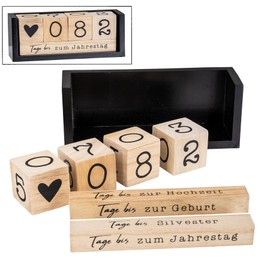 Würfel Countdown Kalender Holz Natur Schwarz Holzkalender Tischkalender Themenleiste Tageszähler Geburtstag Urlaub Jahrestag