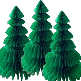 Yangeey Honeycomb Christmas Tree Centerpiece 14inch Paper Christmas Trees Table Centerpiece Xmas Holiday Party Home Office Kitchen Party Decor 3pcs Green