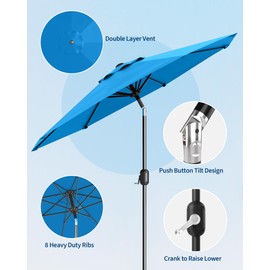 GarveeLife 9FT Outdoor Patio Umbrella, Outdoor Table Umbrella, Market Umbrella with Push Button Tilt and Crank, 8 Sturdy Ribs UV Protection Waterproof for Garden, Deck, Backyard, Pool (Sky Blue)