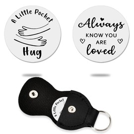 Pocket Hug Keychain for Daughter Son Friend Birthday Christmas Graduation Gifts for Boys Girls Long Distance Gift Double Sided Pocket-Hug Token Key Chain Accessories with Leather Keyring