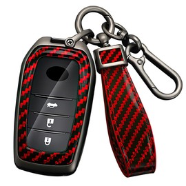 HIBEYO 2/3/4 Button Key Fob Cover for 2023-2019 Toyota Land Cruiser 4Runner RAV4 Camry Highlander Accessories with Keychian for Toyota PVC Carbon Fiber Texture Key Case Cover-Red