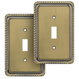 Henne Bery Rope Edge Decorative Wall Plate Switch Plate Outlet Cover (Single Toggle, 2 Pack, Antique Brass)