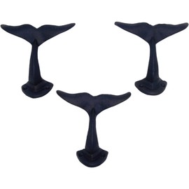 Rustic Dark Blue Cast Iron Whale Tail Wall Hooks, 4 1/2 Inches, Set of 3