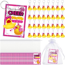 Seenelling 40 Set Cheer Gifts Bulk Includes Duck Keychain You've Been Cheer Ducked Tags Small Ribbon Bows Organza Bags Dispensing Glue Inspirational Gift for Cheerleader Team Sports Accessory (Rose Red)