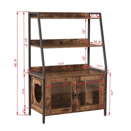 FUSUNBAO Cat Litter Box Enclosure,cat Litter Box Furniture with Adjustable Divider, 2 Shelves and Acrylic Transparent Door,Wooden Pet House. End Table for Living Room, Bedroom, Rustic Brown