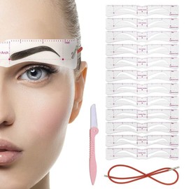 12 Pieces Eyebrow Stencils Set, DIY Eyebrow Stamp Stencil, Brow Makeup Shaping Tool Contains 12 Pieces Reusable Eyebrow Stencil with Strap Et 1 Razor Apparatus