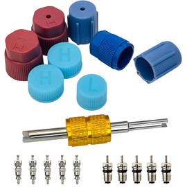 Air Conditioning Valve Core Kit,Cap & Valve Air Conditioning System Seal Cap A/C R12 R134a Refrigeration A/C Valve Core Rmoval Tool HVAC AC Systems Charging Port Seal Caps Kit