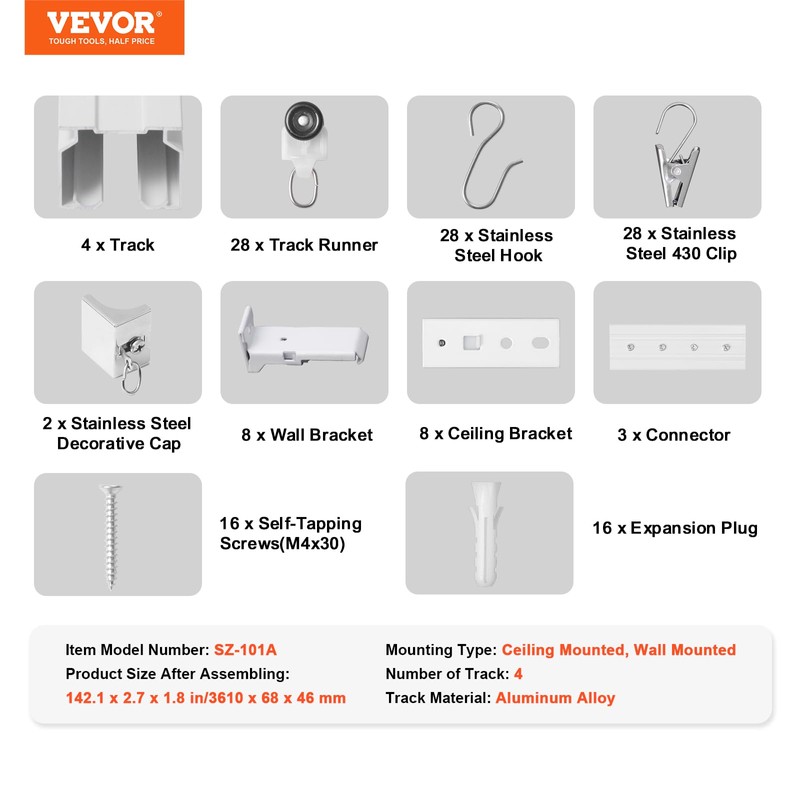 VEVOR Ceiling Curtain Track Set, 11.8 FT/3.6 Meter, Sliding Ceiling