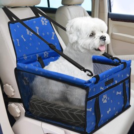 PetsHome Dog Car Seat Foldable Dog Car Booster Seat Waterproof Breathable Oxford Travel Bag for Small to Medium Dogs, Puppies, and Pets-Footprint Black+Mat
