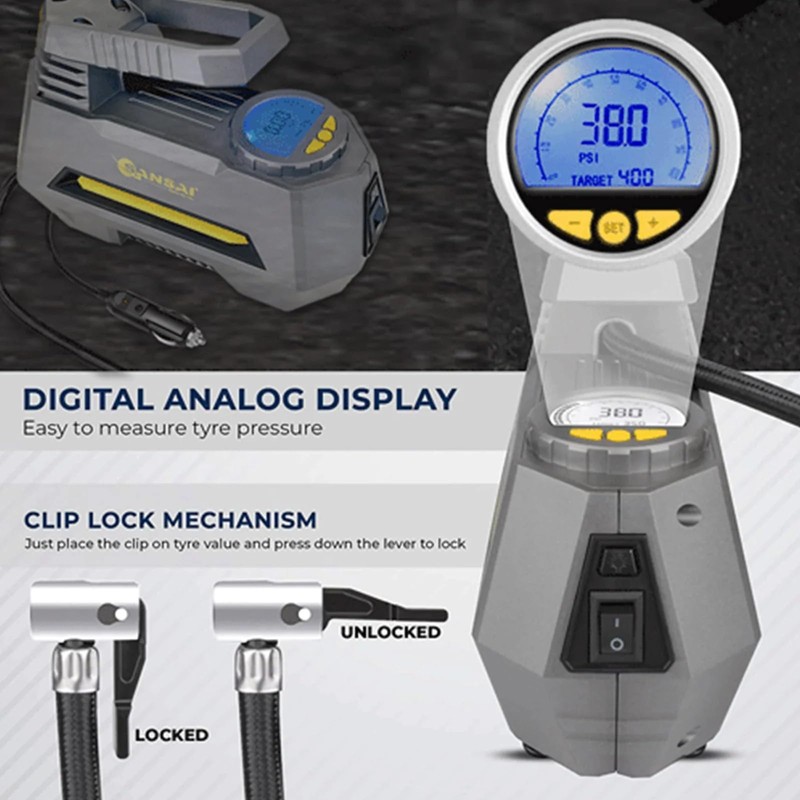 Sansai 120W Portable Digital Car Socket Air Pump Compressor Tyre/Bike
