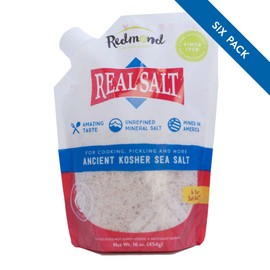 Redmond Real Sea Salt - Natural Unrefined Organic Gluten Free Kosher, 16 Ounce Pouch (6 Pack)