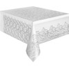 Unique Party 5075 5075-White Plastic Tablecloth, 9ft x 4.5ft, White-Lace,