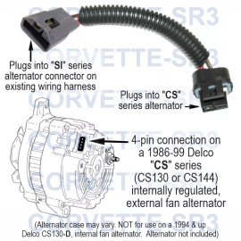 Lectric Limited Alternator Conversion Harness, SI series to CS Internally Regulated Adapter