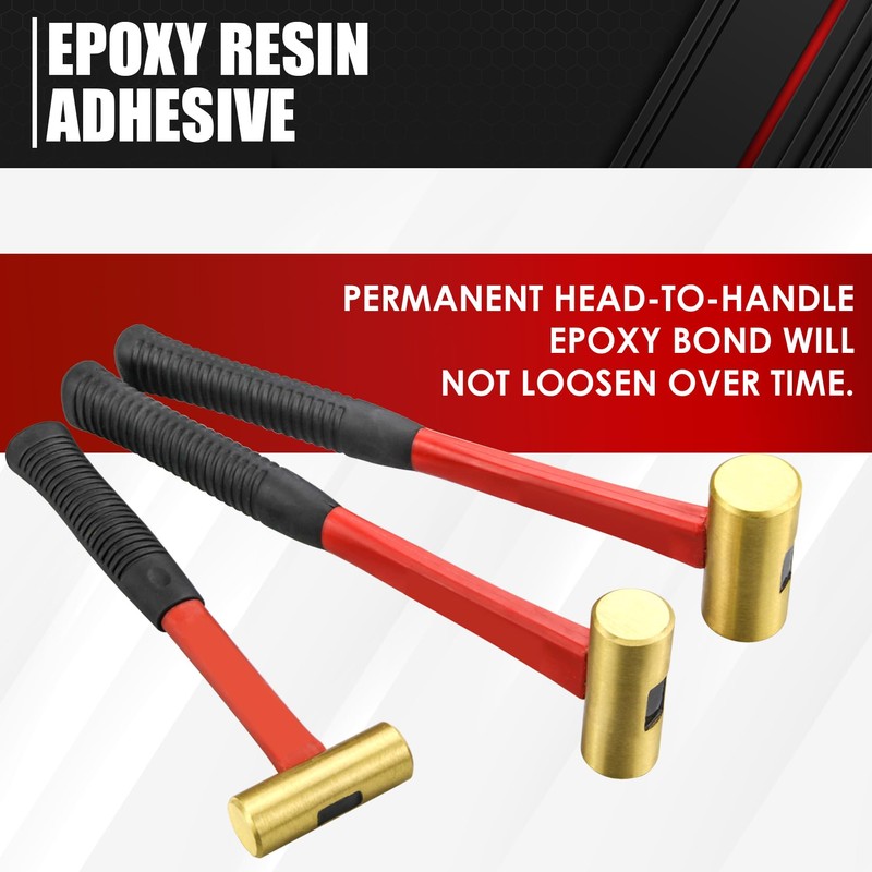 C&T 3-Piece Hammer Set, Jacketed Fiberglass Solid Brass Non-Sparking Hammers,