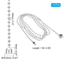 PATIKIL 1M 3.3ft Ceiling Fan Pull Chain, 4 Pcs Beaded Pulls Cord Extender Flower Pendant for Fan Light Chandelier Table Lamp Pulling Switch, Silver Tone