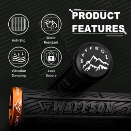 WFS World Map MTB Lock-on Grips - Single Clamp Ergonomic Anti-Slip Mountain Bike Handlebar Grips - Comfort Vibration Dampening for Trail, Enduro, Downhill - Black x Orange