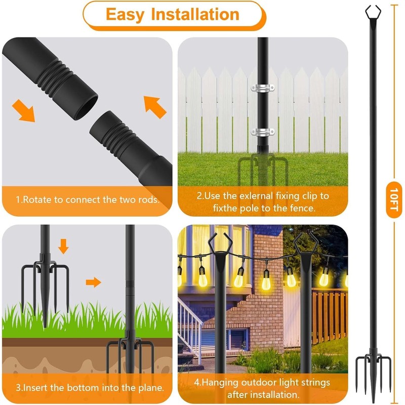 LETIANPAI 10Ft String Light Poles 6 Pack,Light Poles for Outside